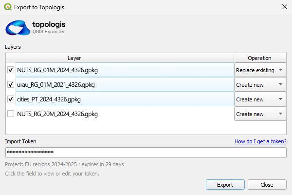 Screenshot of the QGIS plugin in action